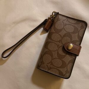 Coach Brown Signature Canvas Wristlet Wallet